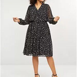 LANE BRYANT Polka Dot Tie-Neck Fit & Flare Dress